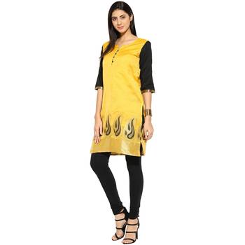 Yellow chanderi Chanderi stitched kurti 3