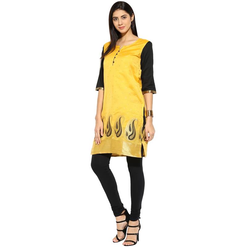 Yellow chanderi Chanderi stitched kurti