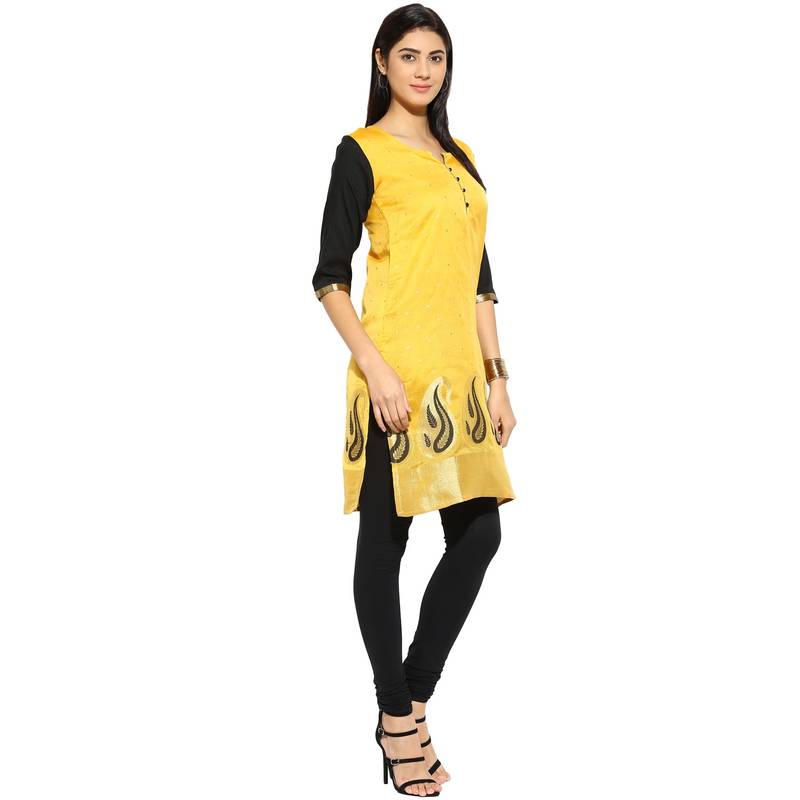 Yellow chanderi Chanderi stitched kurti