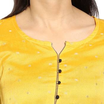Yellow chanderi Chanderi stitched kurti 5