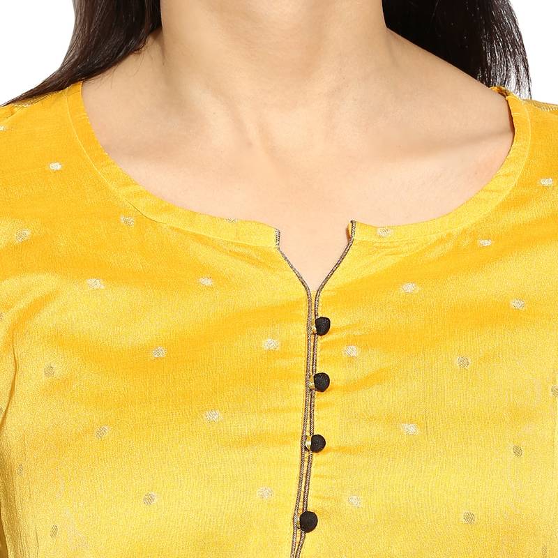 Yellow chanderi Chanderi stitched kurti