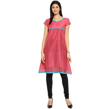 Pink dots_print Chanderi stitched kurti 1
