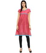 Pink dots_print Chanderi stitched kurti