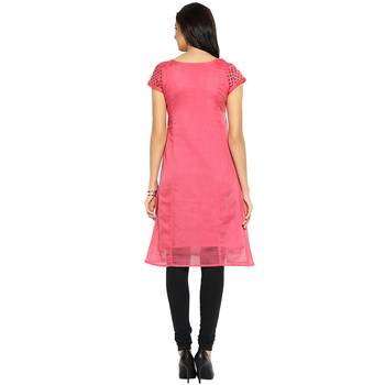 Pink dots_print Chanderi stitched kurti 2