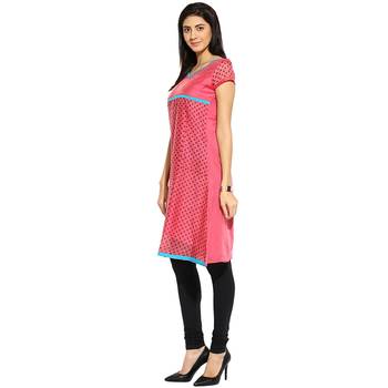 Pink dots_print Chanderi stitched kurti 3