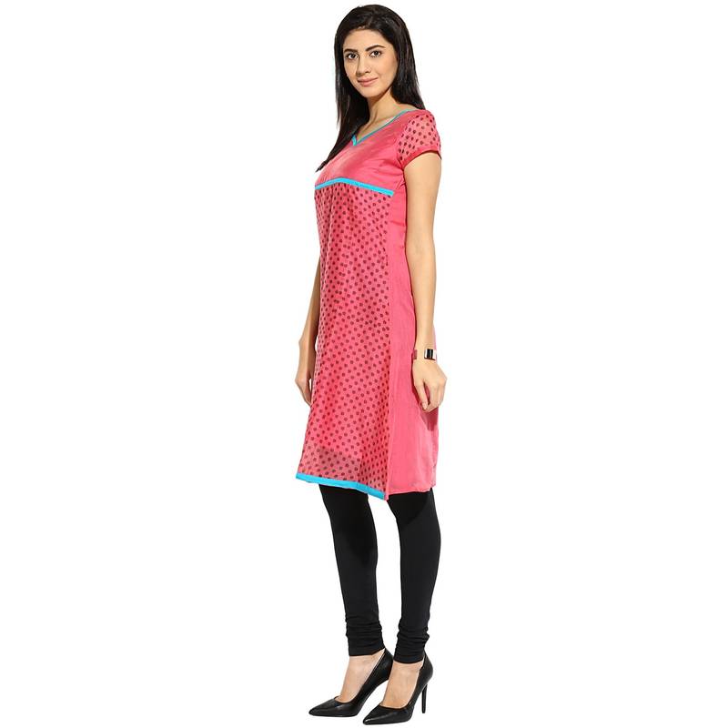 Pink dots_print Chanderi stitched kurti