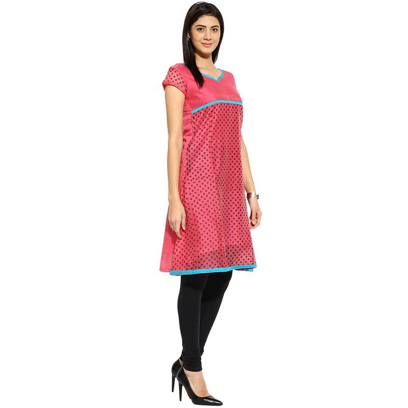 Pink dots_print Chanderi stitched kurti