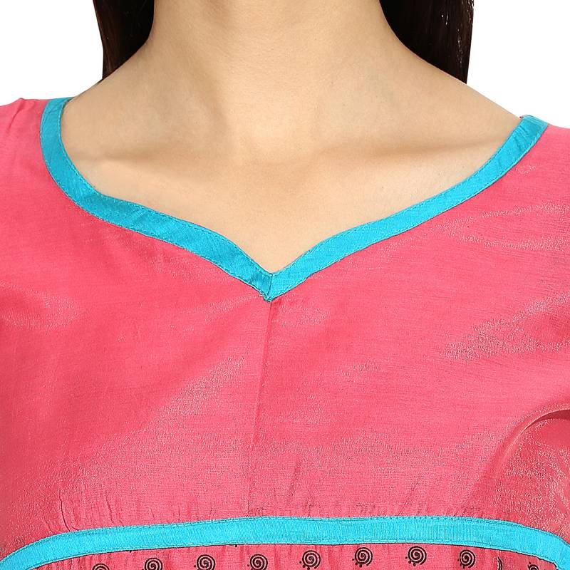 Pink dots_print Chanderi stitched kurti