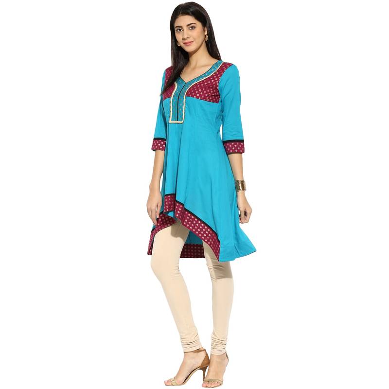 Blue sequins_work cotton stitched kurti