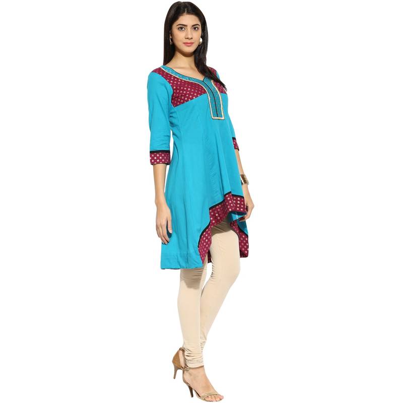 Blue sequins_work cotton stitched kurti