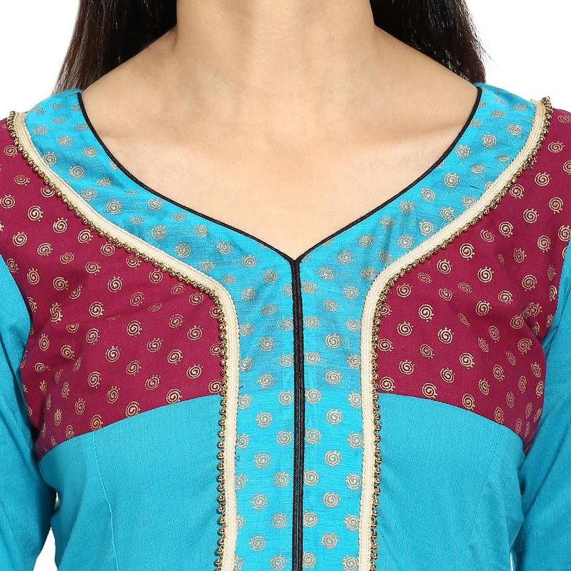 Blue sequins_work cotton stitched kurti