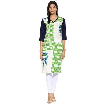 White floral_print Rayon stitched kurti 1