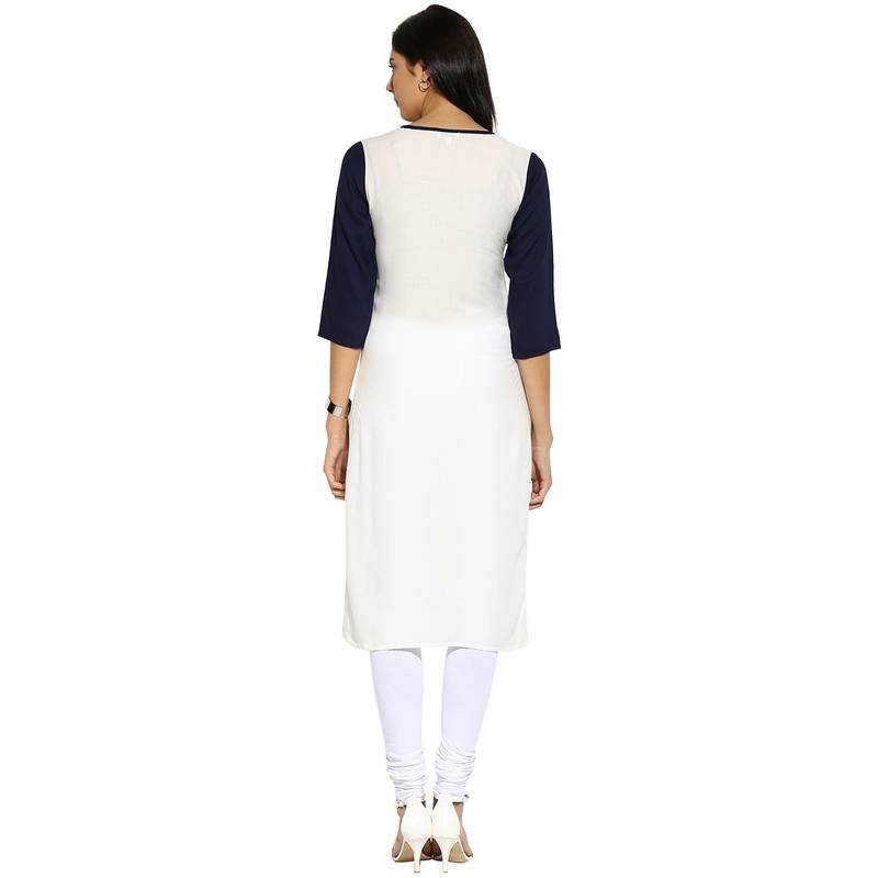 White floral_print Rayon stitched kurti