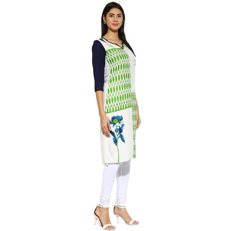 White floral_print Rayon stitched kurti