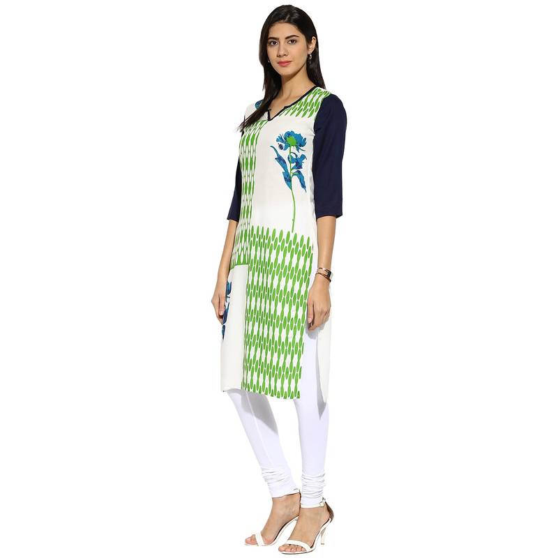White floral_print Rayon stitched kurti