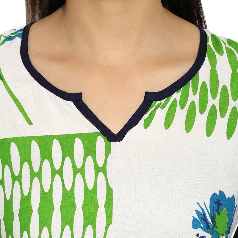 White floral_print Rayon stitched kurti