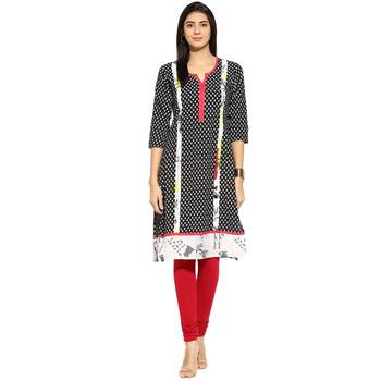 Black abstract_print Rayon stitched kurti 1