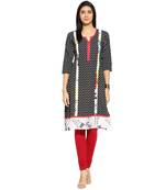 Black abstract_print Rayon stitched kurti