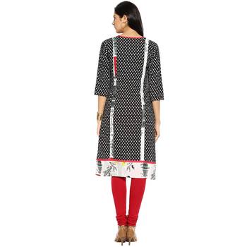 Black abstract_print Rayon stitched kurti 2