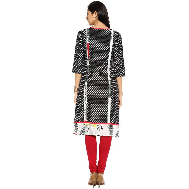 Black abstract_print Rayon stitched kurti