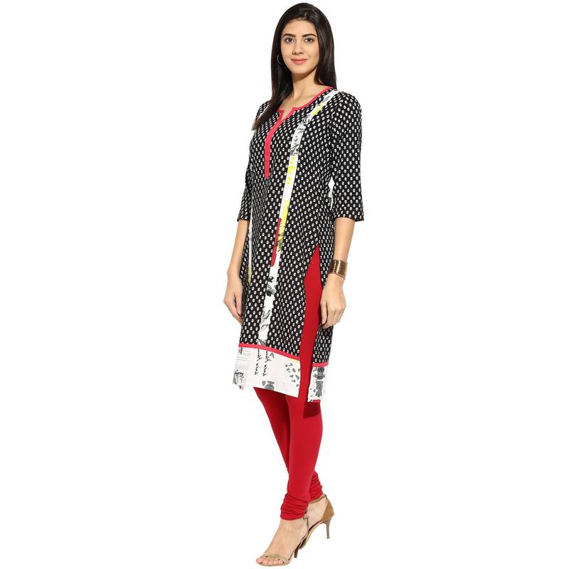Black abstract_print Rayon stitched kurti