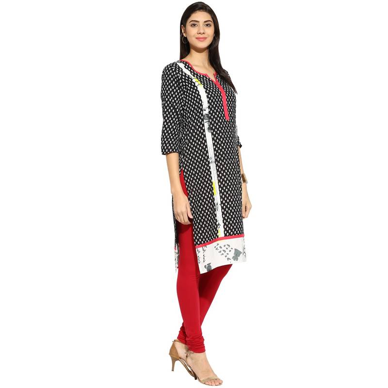 Black abstract_print Rayon stitched kurti