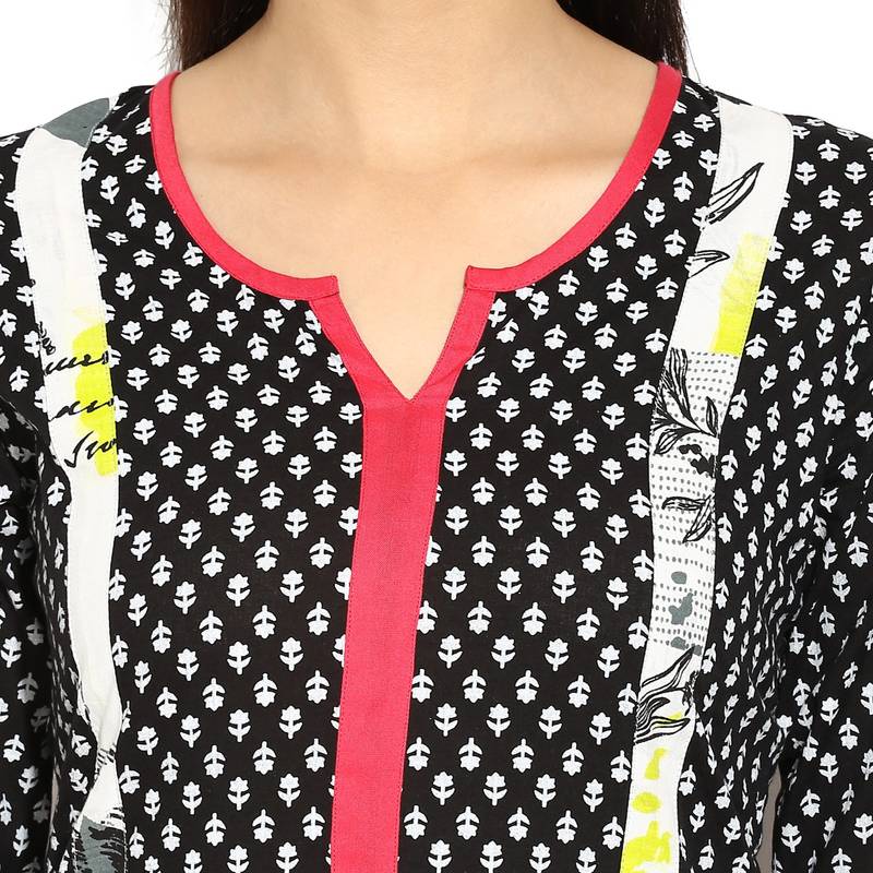 Black abstract_print Rayon stitched kurti