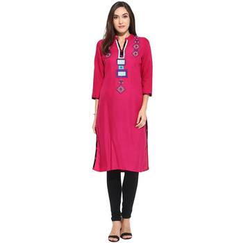 Pink thread_work Rayon stitched kurti 1