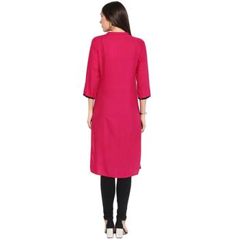 Pink thread_work Rayon stitched kurti 2