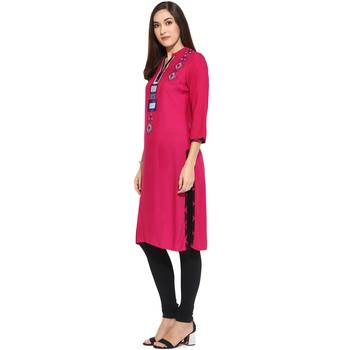 Pink thread_work Rayon stitched kurti 3