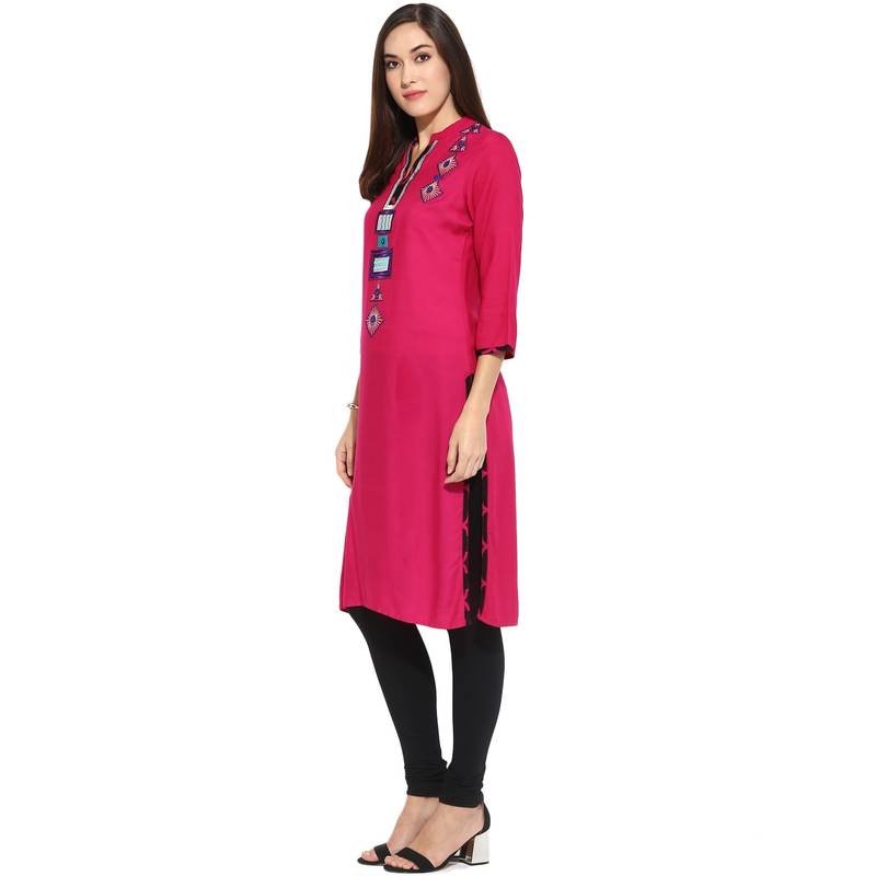Pink thread_work Rayon stitched kurti