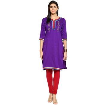 Purple thread_work cotton_poly stitched kurti 1