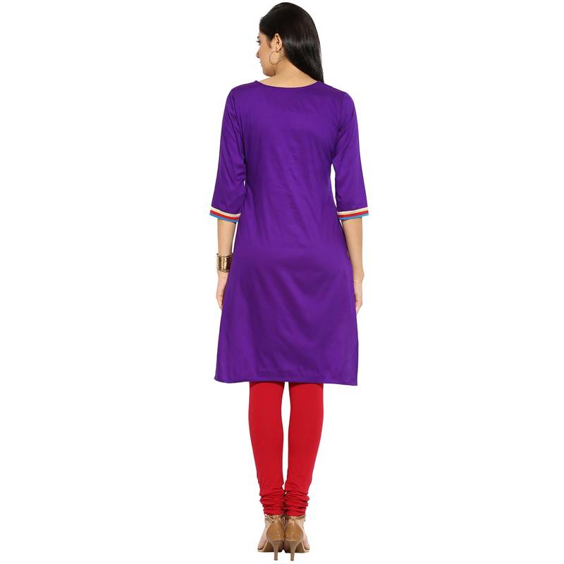 Purple thread_work cotton_poly stitched kurti