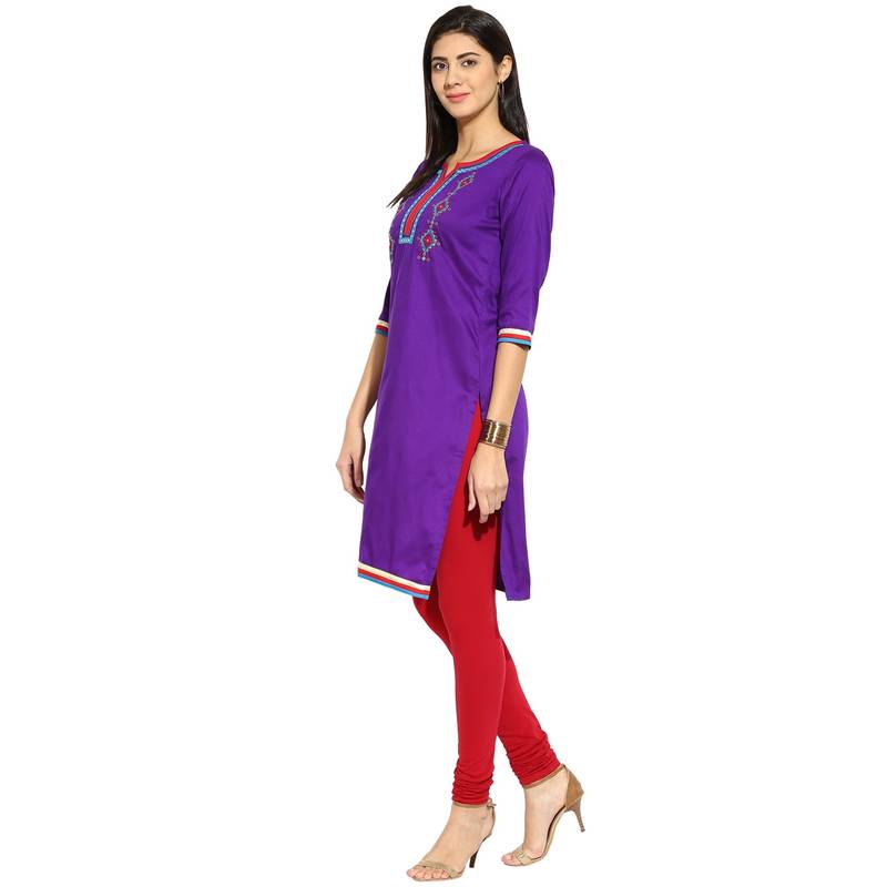 Purple thread_work cotton_poly stitched kurti