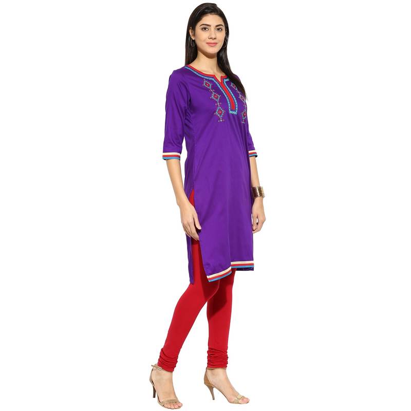 Purple thread_work cotton_poly stitched kurti