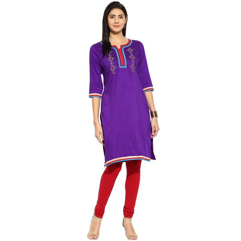 Purple thread_work cotton_poly stitched kurti