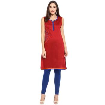 Maroon thread_work cotton_poly stitched kurti 1