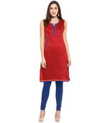 Maroon thread_work cotton_poly stitched kurti