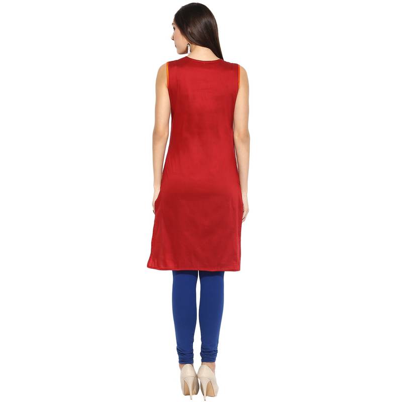 Maroon thread_work cotton_poly stitched kurti