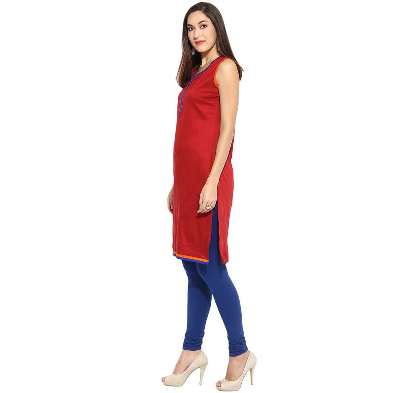 Maroon thread_work cotton_poly stitched kurti