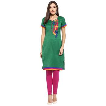 Green thread_work cotton_poly stitched kurti 1