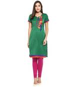 Green thread_work cotton_poly stitched kurti