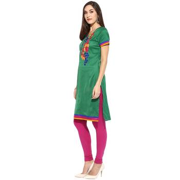 Green thread_work cotton_poly stitched kurti 3