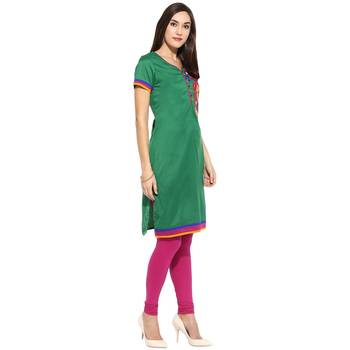 Green thread_work cotton_poly stitched kurti 4