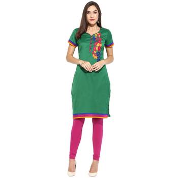 Green thread_work cotton_poly stitched kurti 5