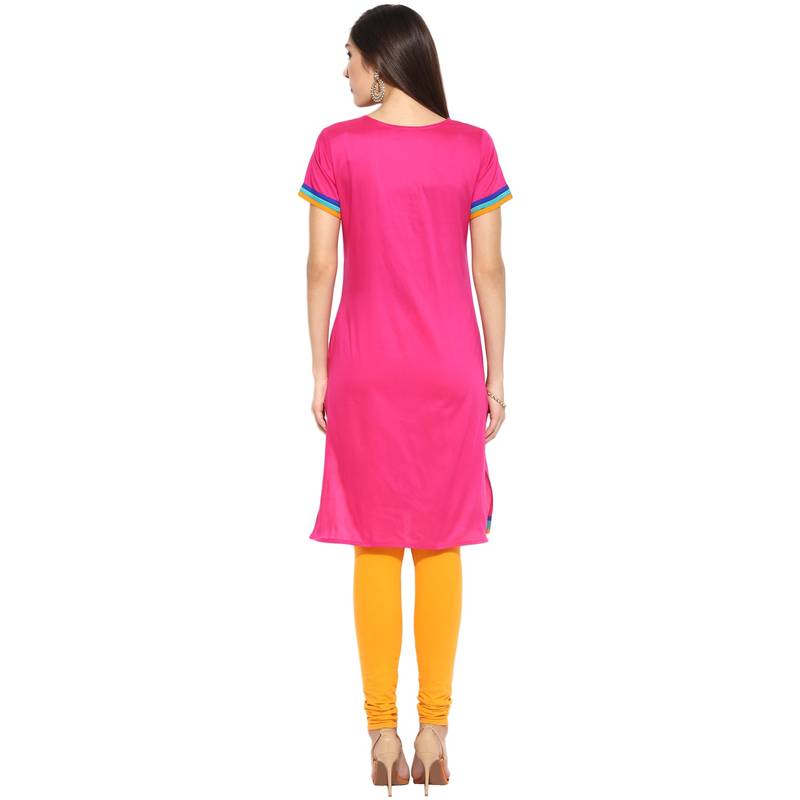 Pink thread_work cotton_poly stitched kurti