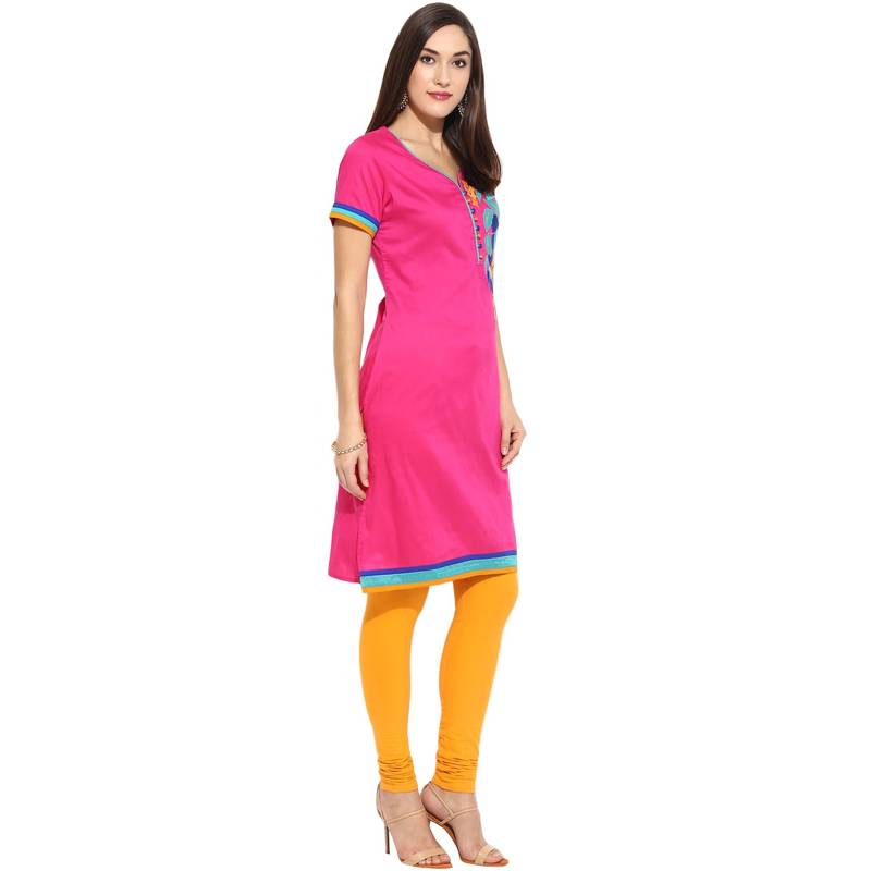 Pink thread_work cotton_poly stitched kurti
