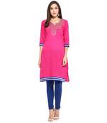 Pink thread_work cotton_poly stitched kurti