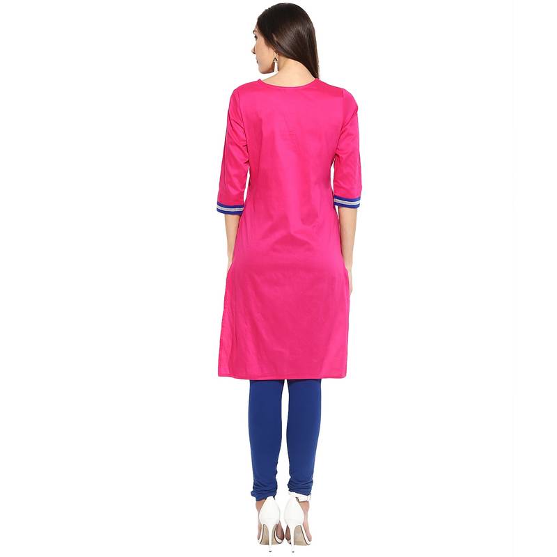 Pink thread_work cotton_poly stitched kurti