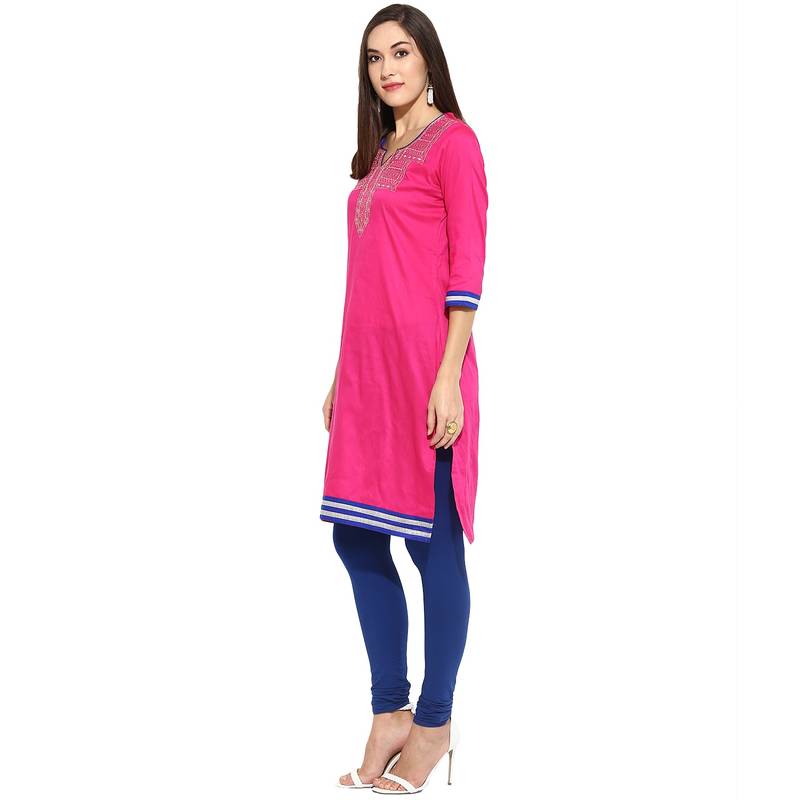 Pink thread_work cotton_poly stitched kurti
